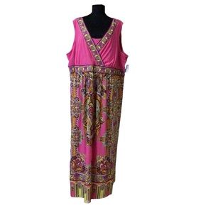 CATHERINES Paisley MAXI Sleeveless DRESS 4X Pink, Multicolored